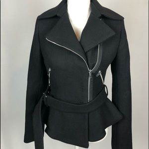 Zara Black Wool Moto Peplum Jacket NWT